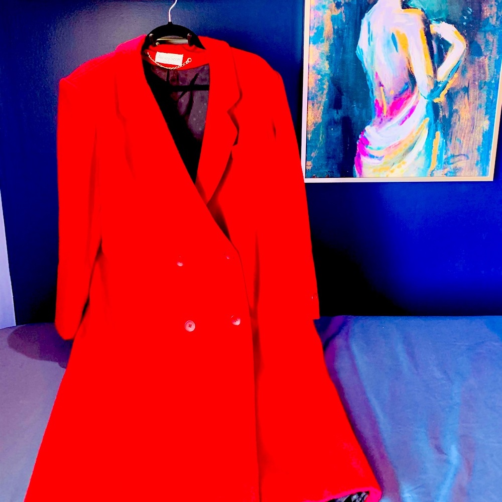 Vintage Red Ashley Scott Long Wool Coat